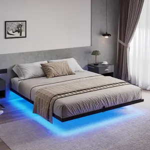 King Floating Bed Frame King Size Metal Platform Bed with LED Lights for Bedroom, No Box Spring Needed, Black