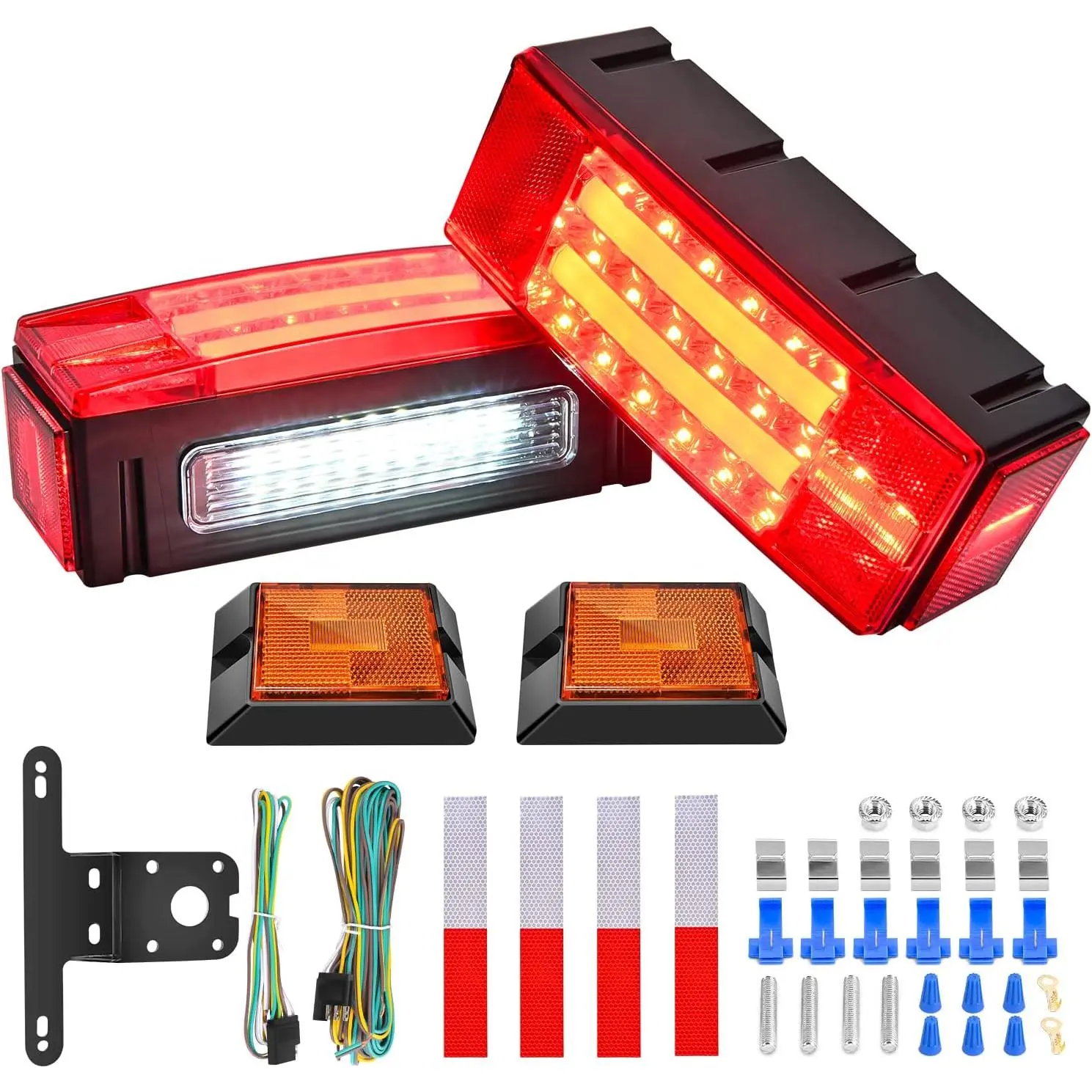 Nilight 2PCS Rectangular LED Trailer Light Kit with Halo Glow, DOT-Compliant LED Chips, Submersible 12V Stop, Turn, Tail, Side Marker, Clearance & License Lights for Trailers, Boats (TL-40), Led Light