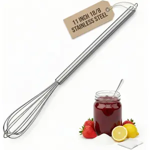 11-Inch Slim French Whisk 18/8 Stainless Steel Wire Whip with Long Handle Narrow Stirrer for Mason Jars Coffee & Cocktails Small Whisk for Eggs Sauces Dressings & Nut Butters