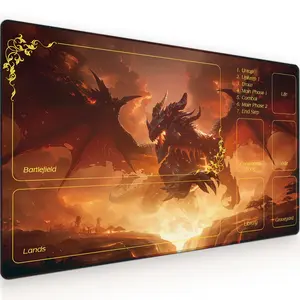 Board Game Card Mat, 3mm Mouse Pad, Flame Dragon Pattern, Magic: the Gathering, Collectible Card Game Mat, Non-Slip Base, Suitable for Card Games