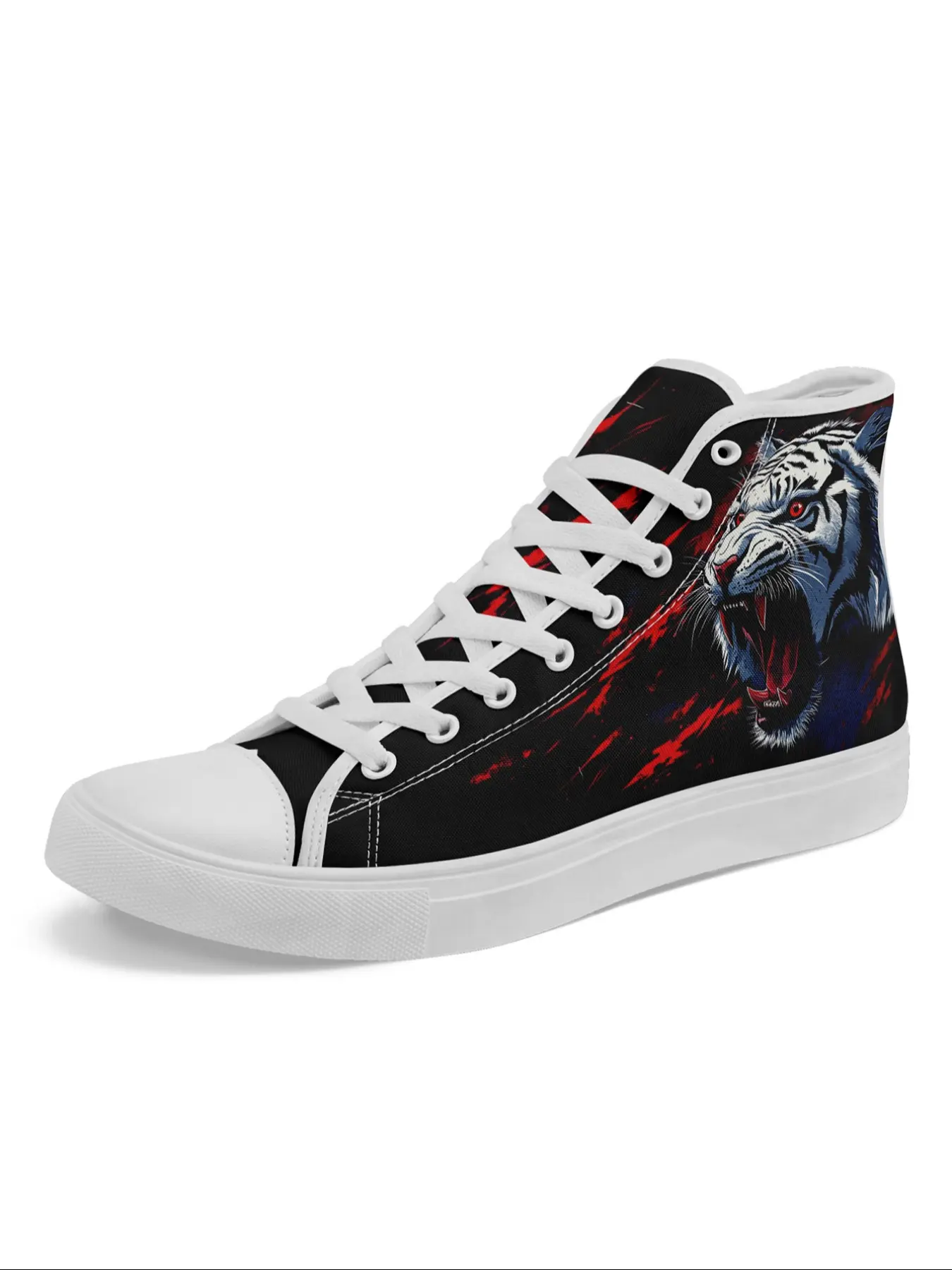 Gothic High-Top Sneakers for Women, Tiger Print Punk Style, Casual Lace-Up Trainers for Everyday Streetwear, All Seasons Above Ankle Design Walking Shoes