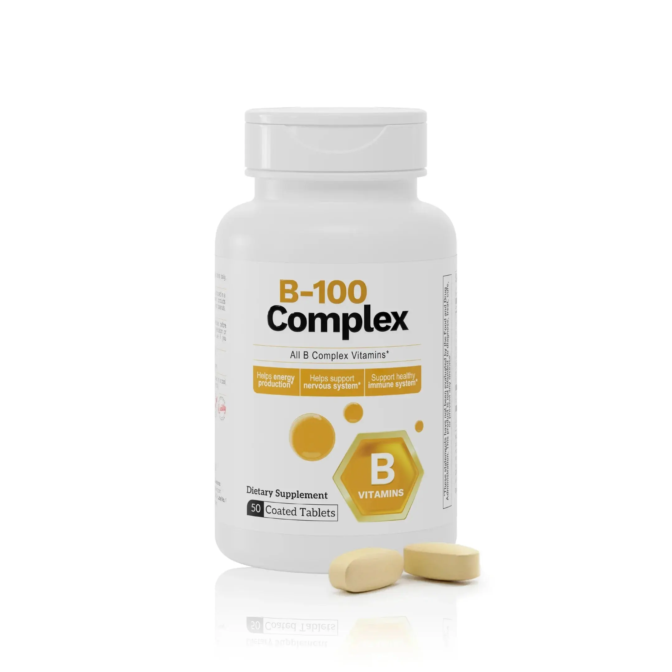 BENFIT B-100 Complex Daily Vitamins Dietary Supplement for Adults - Natural High-Potency Formula with 100 mg B-Vitamins, 66 mcg Folate, Metabolism & Heart Health Support, 50 Coated Tablets, No Artificial Flavor