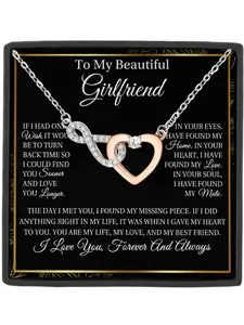 To My Beautiful Girlfriend Infinity Heart Pendant Necklace with Blessing Card, Love Heart Necklace, Perfect Gift for Girlfriend, Jewelry Gifts, Valentine's Day & Christmas Gifts
