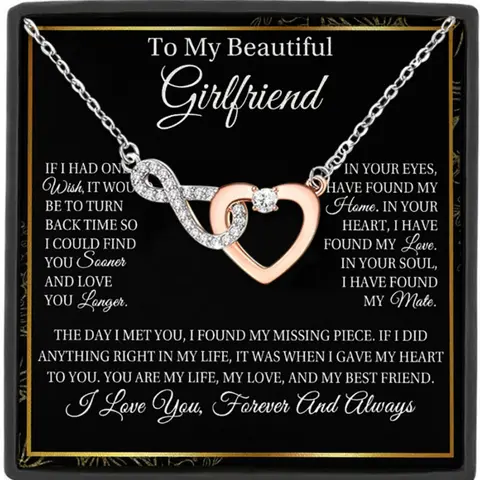 To My Beautiful Girlfriend Infinity Heart Pendant Necklace with Blessing Card, Love Heart Necklace, Perfect Gift for Girlfriend, Jewelry Gifts, Valentine's Day & Christmas Gifts
