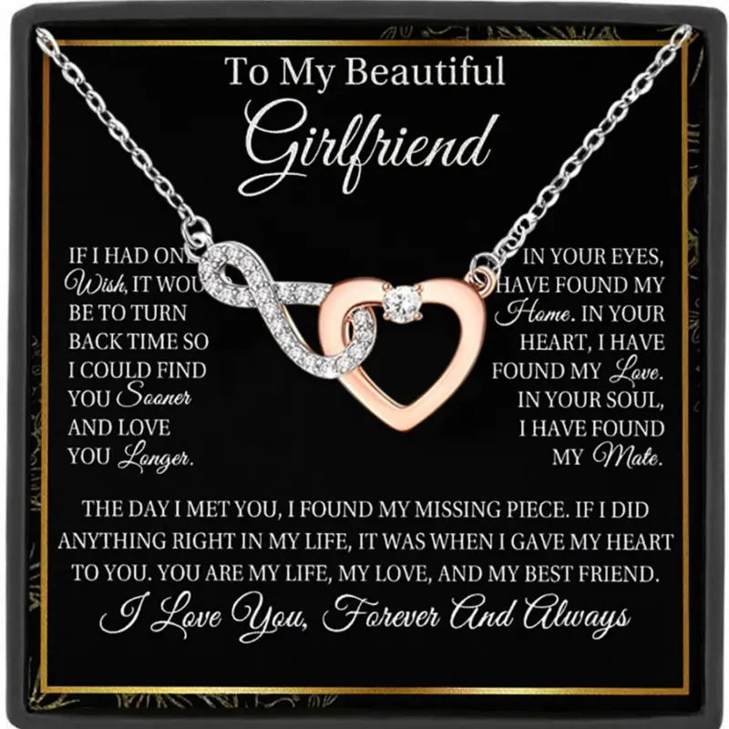 To My Beautiful Girlfriend Infinity Heart Pendant Necklace with Blessing Card, Love Heart Necklace, Perfect Gift for Girlfriend, Jewelry Gifts, Valentine's Day & Christmas Gifts