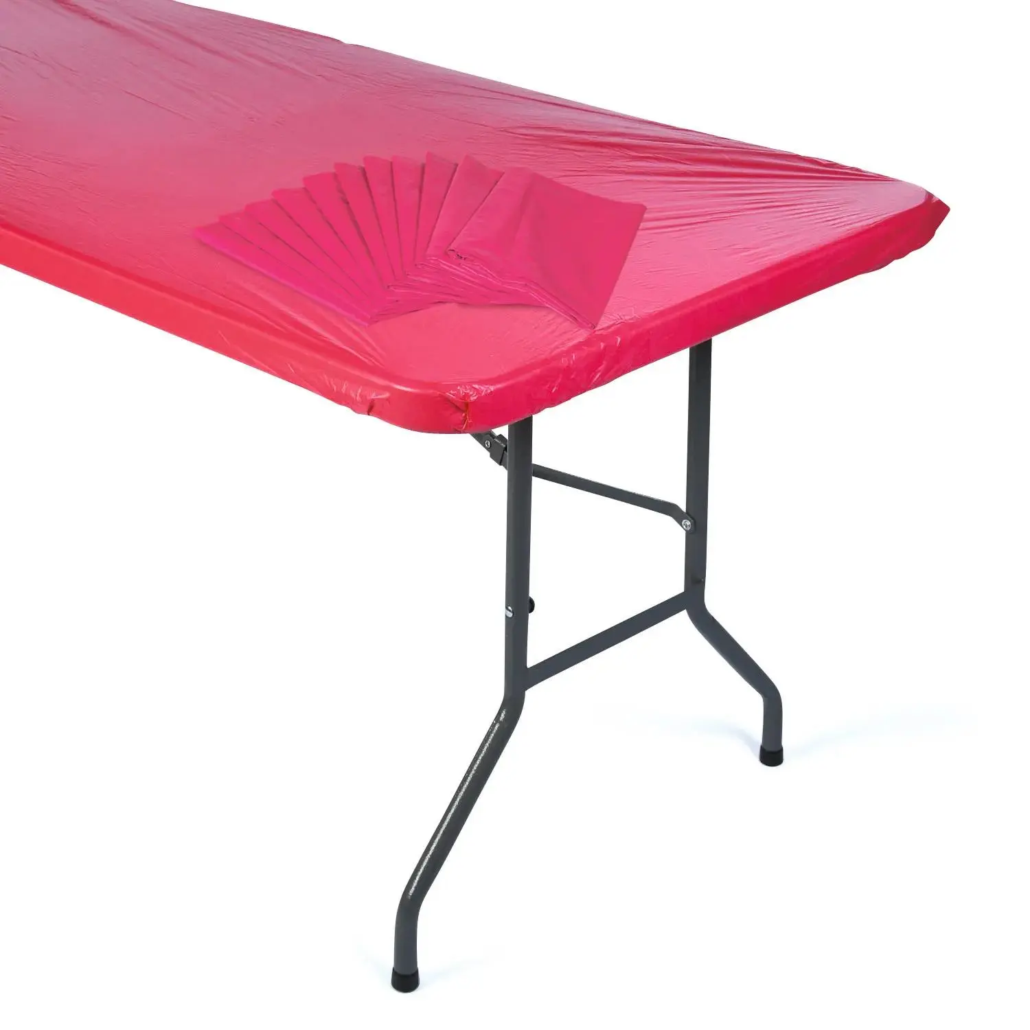 6 ft. Bulk 12 Pc. Red Fitted Rectangle Disposable Plastic Tablecloths, Event Decor, 3X6ft Size