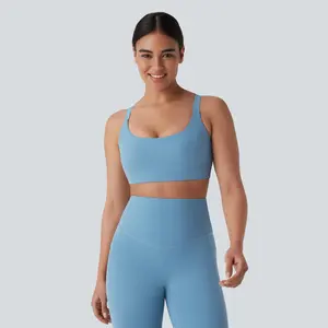 Halara UltraSculpt Medium Support  U Neck Adjustable Strap Workout Sports Bra Activewear