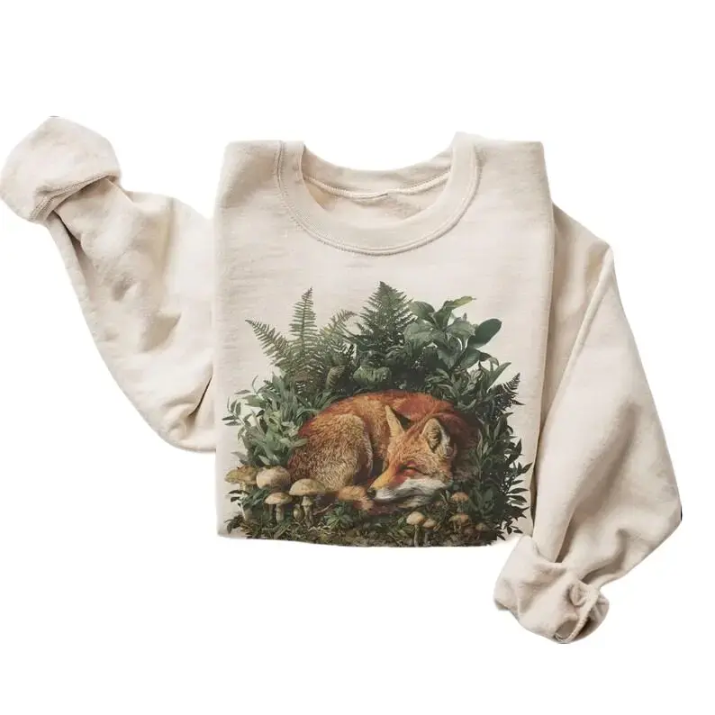Retro 90's Red Fox Sleeping In Mushrooms Vintage Wildlife Unisex Sweatshirt #DICH