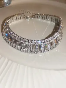 Fashionable Geometric Rhinestone Choker Necklace for Women, Perfect for Weddings, Evening Wear, Daily Use, Zinc Alloy Chain, Modern Versatile Accessories