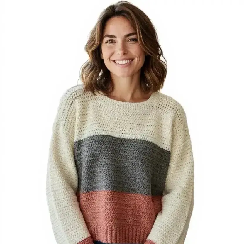 Women's Handmade Knitwear Pullover, Long Sleeve Sweater with Quality Construction in a Cozy Neutral Color Blend, Piece, Neutral Blend, Fit, Lady, Comfortable, Tops, Casual, Medium To Large, Premium Handcrafted Quality, Versatile Neutral Colors