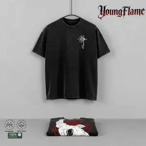 Retro Anime Washed T-Shirt, Unisex Mineral Anime & Comic T-Shirt, Heavyweight Washed Pure Cotton T-Shirt, Double-sided Washed Print, Perfect Gift for Anime Fans, Loose-fitting Streetwear Crew Neck Shirt for Anime Lovers graphic tee vintage clothing