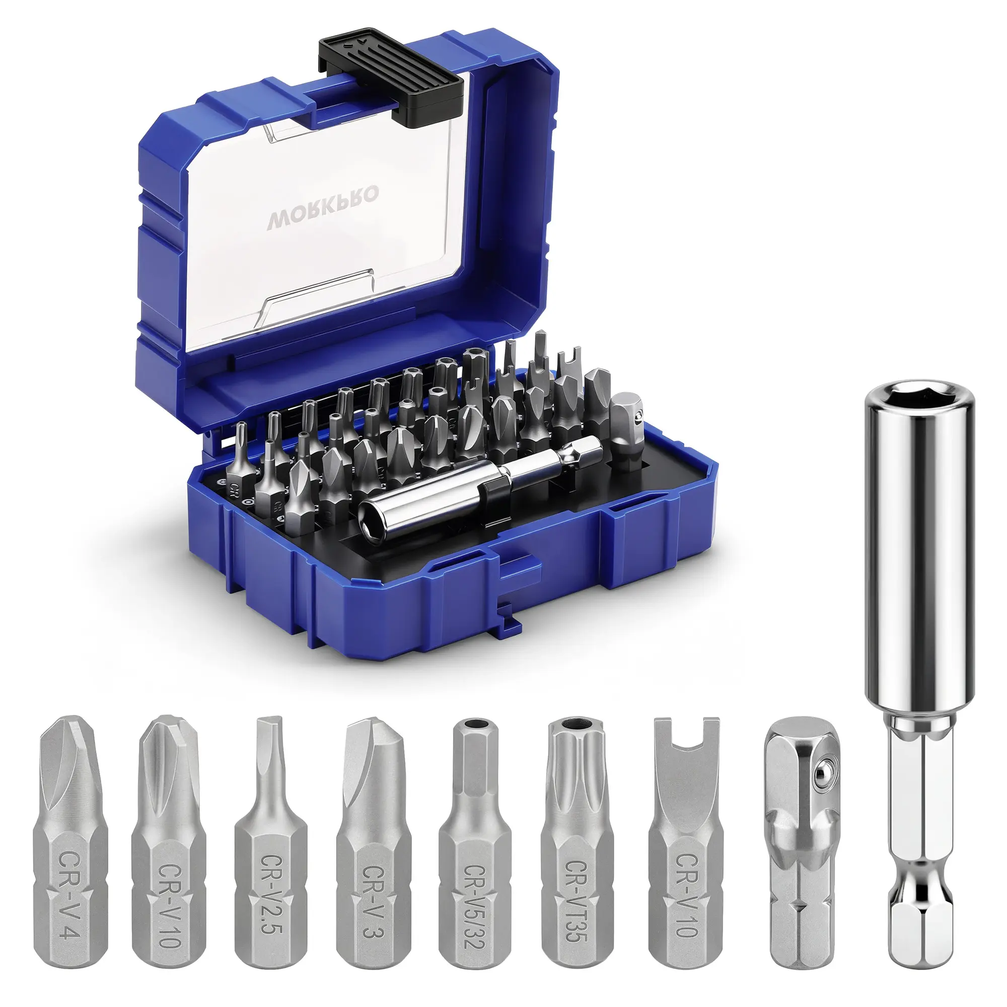 WORKPRO Security Bit Set, 32PACKS Tamper Proof Screwdriver Set with Magnetic Holder, 1/4" Adapter,Torx Hex Tri-Wing Spanner Bits, Stackable Repair Tool Kit for Electronics, Automotive & Appliance Repair