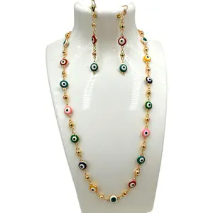 Colorful Evil Eye Necklace and Earrings Set Bohemian Style Lucky Jewelry for Women with Protection Round Beads Cute Amulet Gift