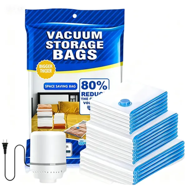 Multifunctional Storage Solution Vacuum Sealer Bags with Electric Pump - 12 Adjustable Multi-Size Collapsible Reusable Waterproof Double-Zip Seal Bags + 1 Pump, Home & Travel Organizers for 80% More Space Saving (Comforters, Clothes)