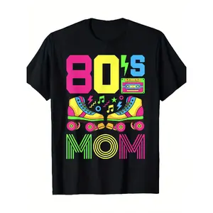 [100% Cotton] 100% Cotton 'S & 'S Short Men'S 80s Retro Roller Skate Graphic T-Shirt - Neon Lights & Music Notes Design with 80'S MOM Lettering - Vintage 80s Nostalgia Casual Tee for Themed Parties & Casual Attire - Soft Round Neck Short Sleeve Shirt for