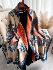 Ethnic Pattern Fringe Trim Shawl, Casual Soft Warm Long Scarf for Fall & Winter, Boho Style Scarf, Fashion Accessories for Women & Men