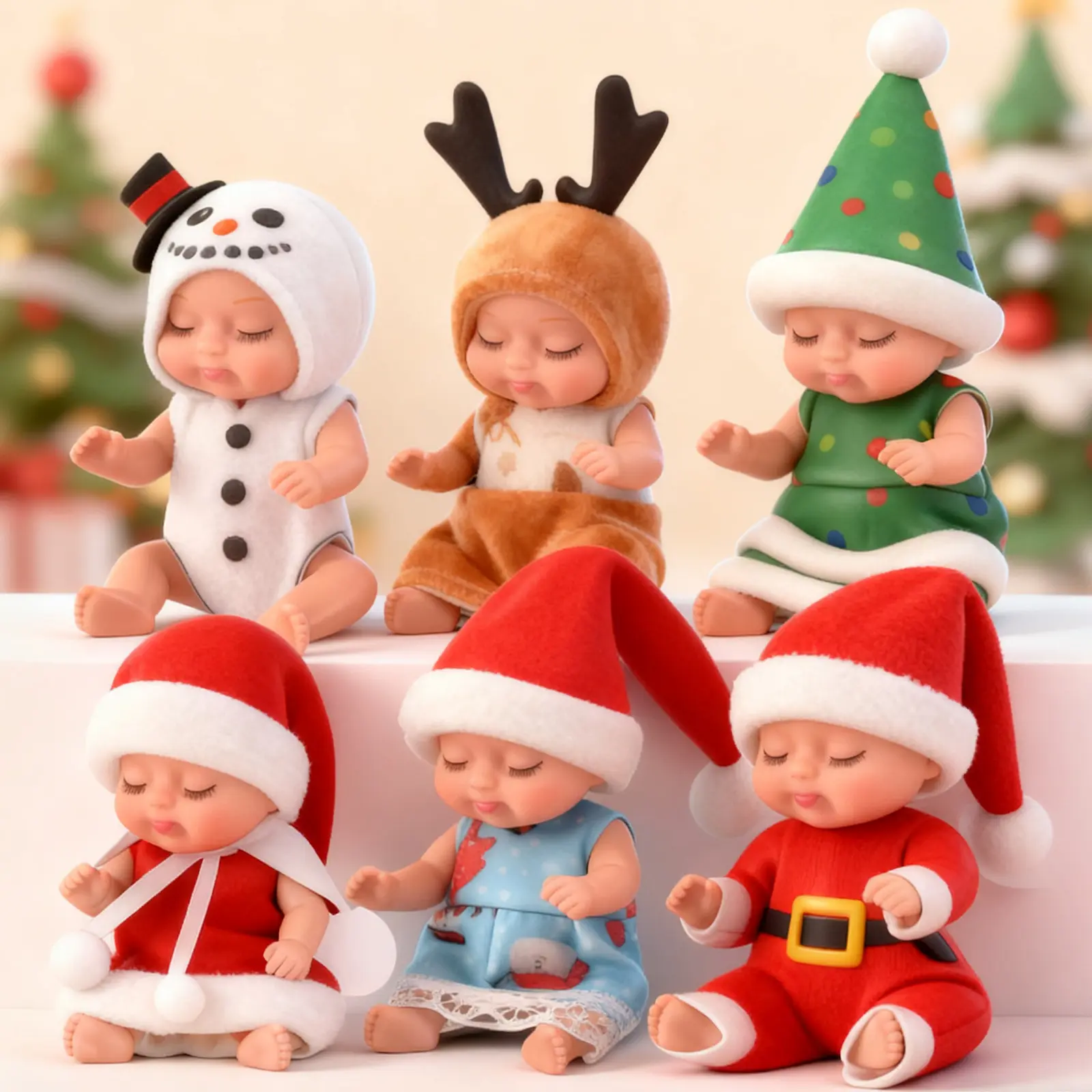 Mini Reborn Christmas Baby Doll, Cute Christmas Doll Gifts, Realistic Baby Dolls With Animal Clothes, Lifelike Dolls, Gift for Girls Boys Birthday
