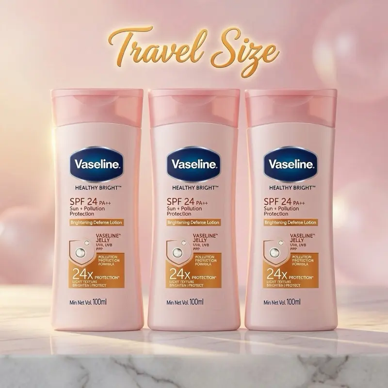 Vaseline Healthy Bright Body Lotion with SPF 24 PA++, Daily Sunscreen and Moisturizer for Radiant Skin, 100ml, 3 Pack