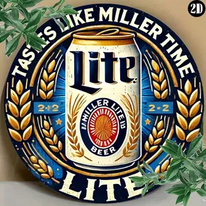 Miller Lite Vintage 8x8 Inch Round Aluminum Sign Durable Unique Gift for Home Kitchen Bathroom Halloween Wall Decor Art