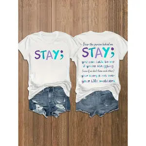 Stay Semicolon Positive Message Graphic T Shirt Inspirational Mental Health Awareness Tee Soft Casual Streetwear Gift