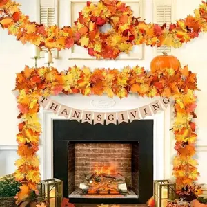 5 Pack Fall Garland, Maple Leaf Autumn Garland Total 32Ft Artificial Hanging Leaves for Mantle Table Decorations for Home Front Door Outdoor Indoor Thanksgiving Fall Decor