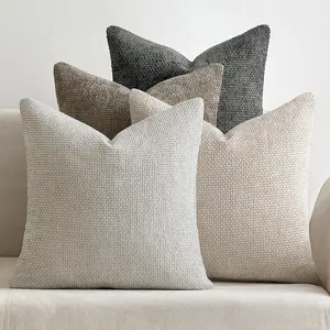Pack of 4 Couch Throw Pillow Covers 18x18 Inch Neutral Soft Decorative Chenille Pillow Covers Farmhouse Boho Cushion Covers for Mid Century Modern Spring Home Decor Sofa Bedroom Living Room