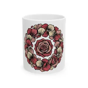 Red Rose Wreath Mug | Floral Ceramic Coffee Cup
