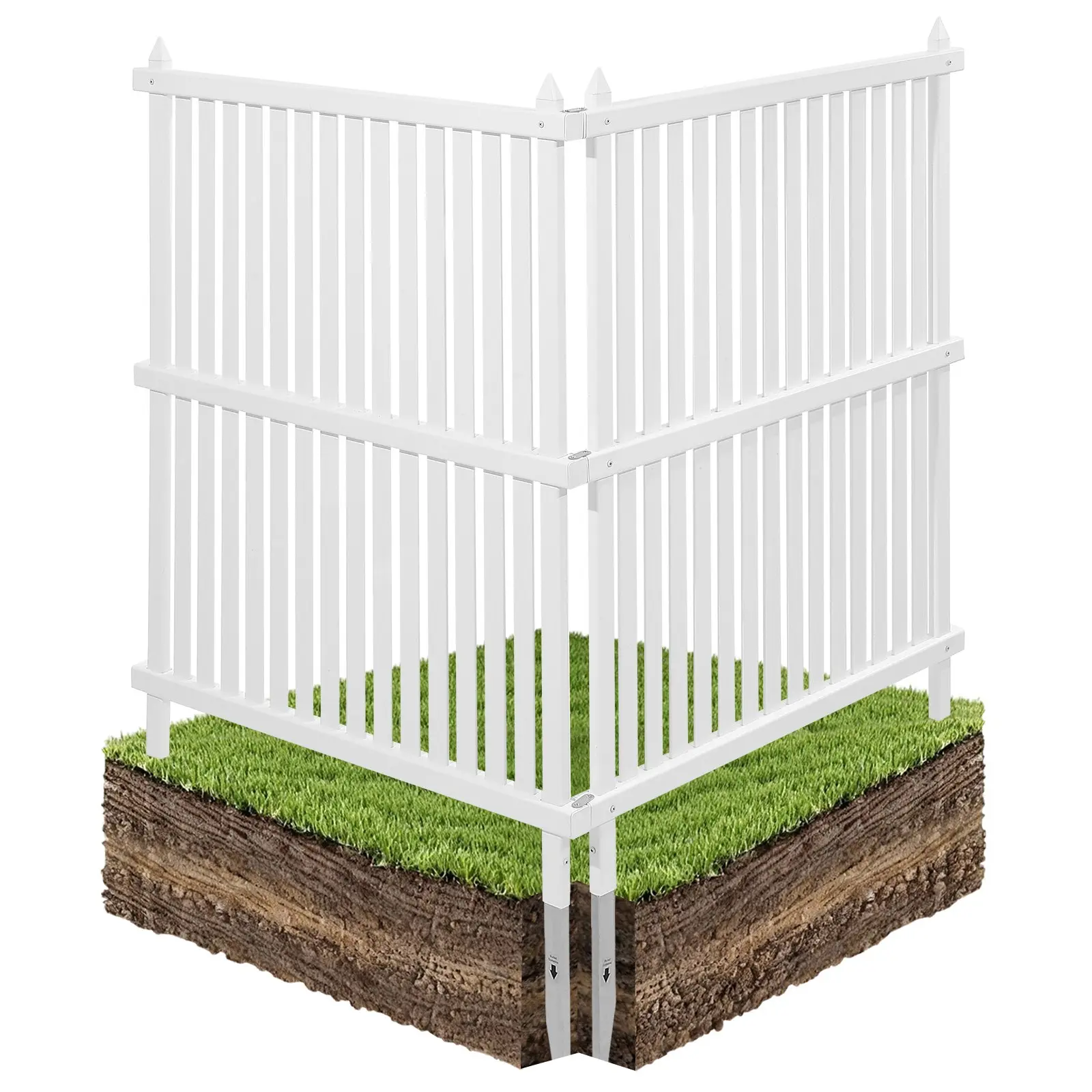 VEVOR 2-Panel PVC Vinyl Privacy Fence, 36x45in Weatherproof Outdoor Privacy Screen with 19.7in Ground Stakes, Vertical Slats Enclosure for Trash Can & A/C Units, White, Fence Privacy Screen
