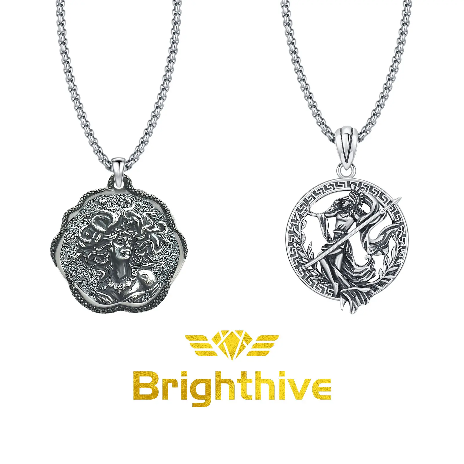 Greek Mythology Necklace in S925 Sterling Silver, Engraved Athena or Medusa Mythical Pendant for Daily Wear, Includes Adjustable Chain & Gift Box, Birthday, Anniversary, Anyone Who Appreciates Greek Mythology, Unisex, Adults, 22 + 2Cm, 3.8Cm × 2.5Cm