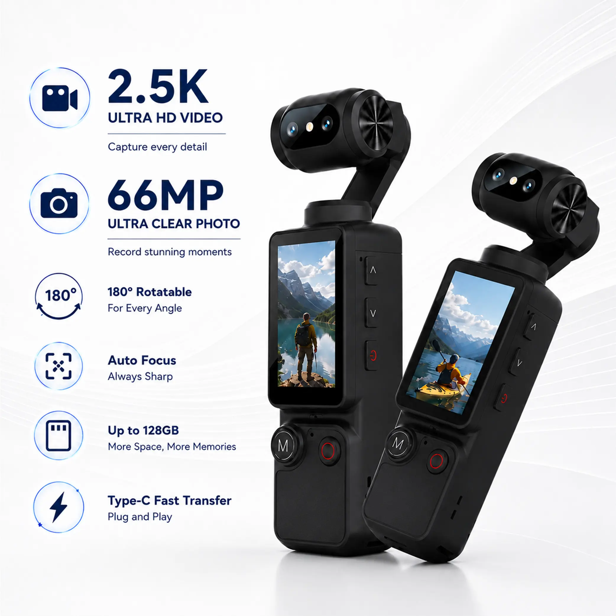 Upgraded Digital Vlogging Camera, Portable Pocket Camera with 180° Rotating Lens, 1.9" LCD Screen, Type-C Charging, Built-In Mic for YouTube, TikTok, Travel & Daily Use