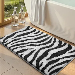 Zebra Pattern Plush Bath Mat, Soft Absorbent Mat, Non-Slip Decorative Rug for Bathroom Kitchen Indoor Outdoor, Winter Decor Valentine's Day Gift