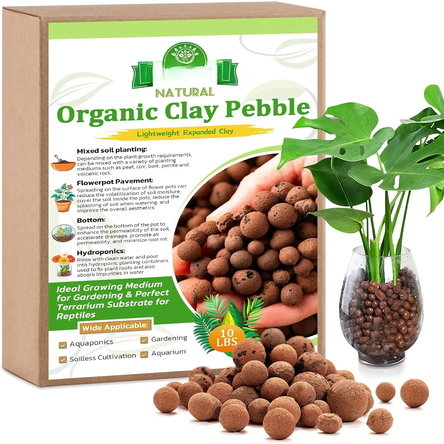 10 LBS  Leca Clay Pebbles for - 4-16mm Expanded Clay Leca Balls for Indoor , Hydroton Clay Pebbles for  Hydroponic & Aquaponics Growing, Orchids, Drainage, Terrarium