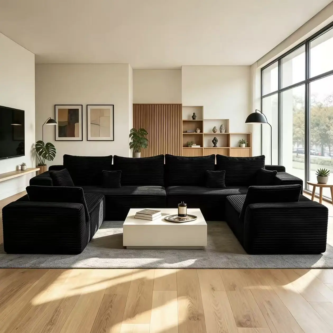 120 Inch Oversized U-Shape 8-Seater Boneless Cloud Modular Sectional Sofa, 4-in-1 Deep Seat Corner Couch with Reversible Chaise Lounge, Plush Corduroy, No Assembly, 2 Packages Delivery for Living Room Bedroom Dorm Home Decor
