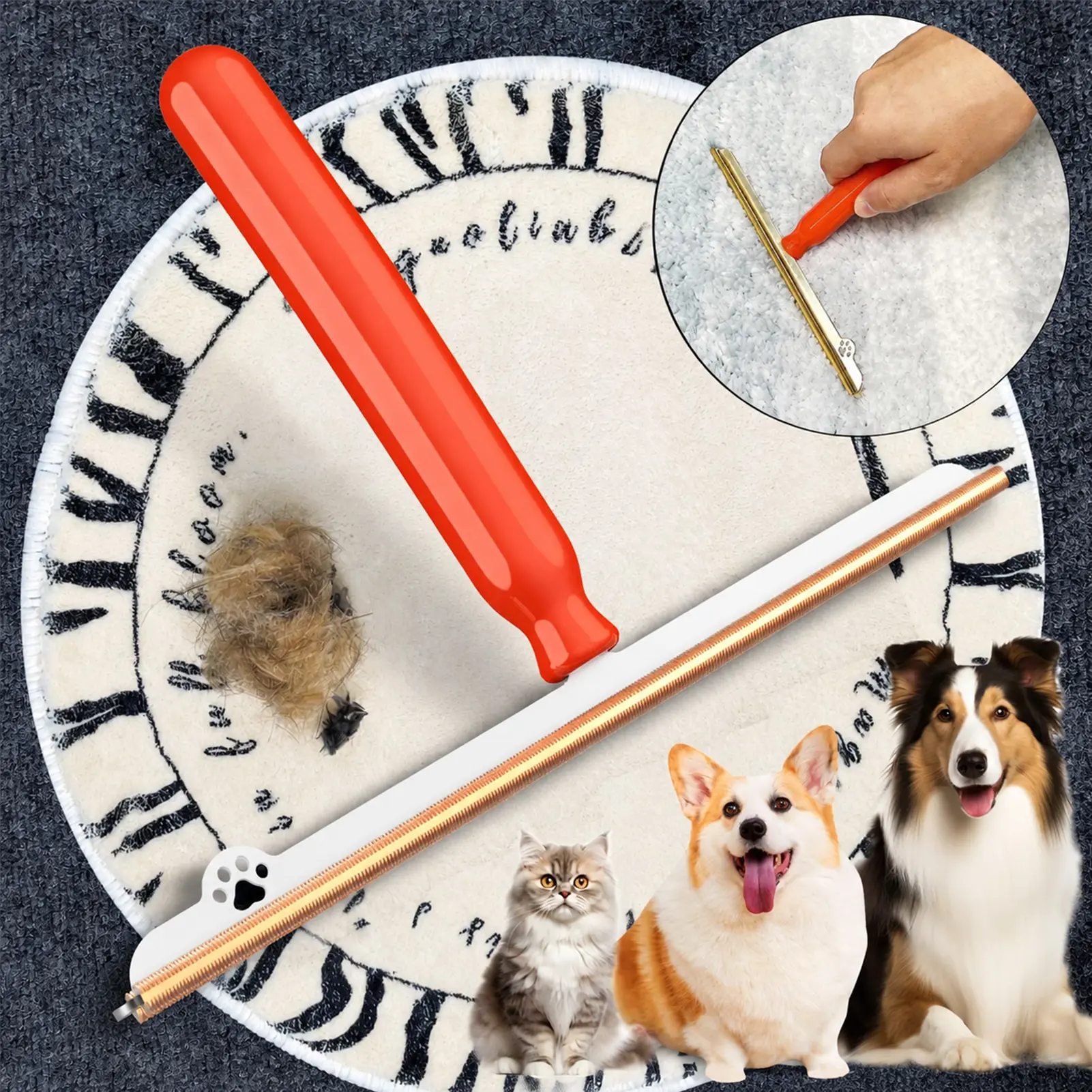 Car Mat Pet Hair Removal Brush, Dog Cat Hair Carpet Cleaner Scraper, Big Clean Brush Tool for Rugs and Mats, Reusable Pet Hair Pulled-up Tool
