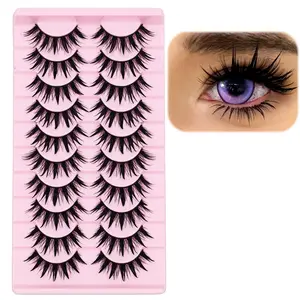 10 Pairs Mink Eyelashes Manga Lashes Cat Eye Look Lashes Extensions 16mm Lashes, Japanese Style Manhua Cosplay False Eyelashes