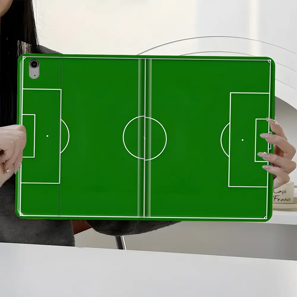 Soccer Field Football Pitch Pattern Book-style Folio Case for iPad With Pencil Holder, Shockproof Full-Body Protection, Auto Sleep Wake, Fits 7.9/8.3/10.2/10.5/10.9/11/12.9/13 Inch, For Sports & Football Fans