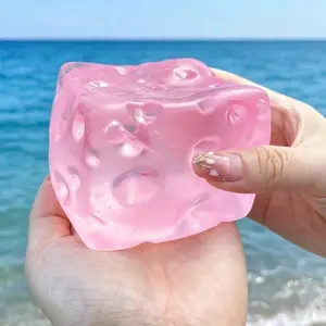 Jumbo Pink Cheese Cube Stress Ball Squishy Toy Cheese Stretchable Squeeze Ball Fidget Toy ASMR Sensory Anti-Stress Friends Gift