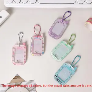 Cartoon Phone Shaped Photo Frame Keychain, 2 Counts Cute Photo Card Holder, Removable Cardholder, Badge Decoration, Identification Badges & Supplies for Home & Office