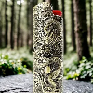 Metal lighter case cover fits BIC lighter standard Full size J6 lighter cover lightercase logh ter bic lighters vintage Dragon face