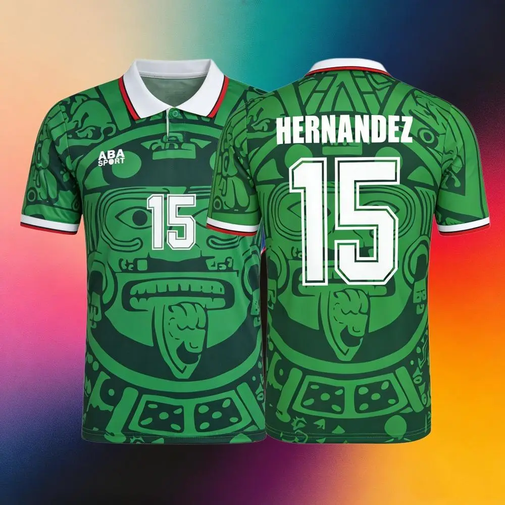 15# Hernandez 1998 Mexico National Team Home Short Sleeve Retro Soccer Jersey Green