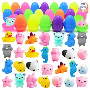 28PCS Easter Eggs with Mochi Squishy Toys, Kawaii Animal Squishies, Easter Egg Hunt Fillers, Kids Easter Basket Stuffers, Classroom Party Favors