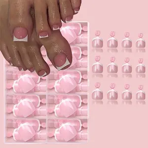 French Style Short Square Fake Toenail, 120pcs/box Press on Toenail, Soft Gel Tips for Women Girls Foot Manicure Nail Extensions, Summer Nails, Press on Toenails, Salon Quality Nails