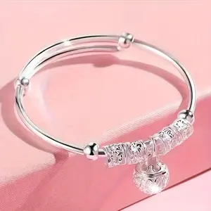 B Elegant 925 Pure Silvery Bracelet with Exquisite Lace Design & Pendant Fashion Jewelry for Women 6cm Length Perfect for Daily Wear & Gift Giving Ideal for Valentine's Day bangle high  appearance  bracelet popular gift
