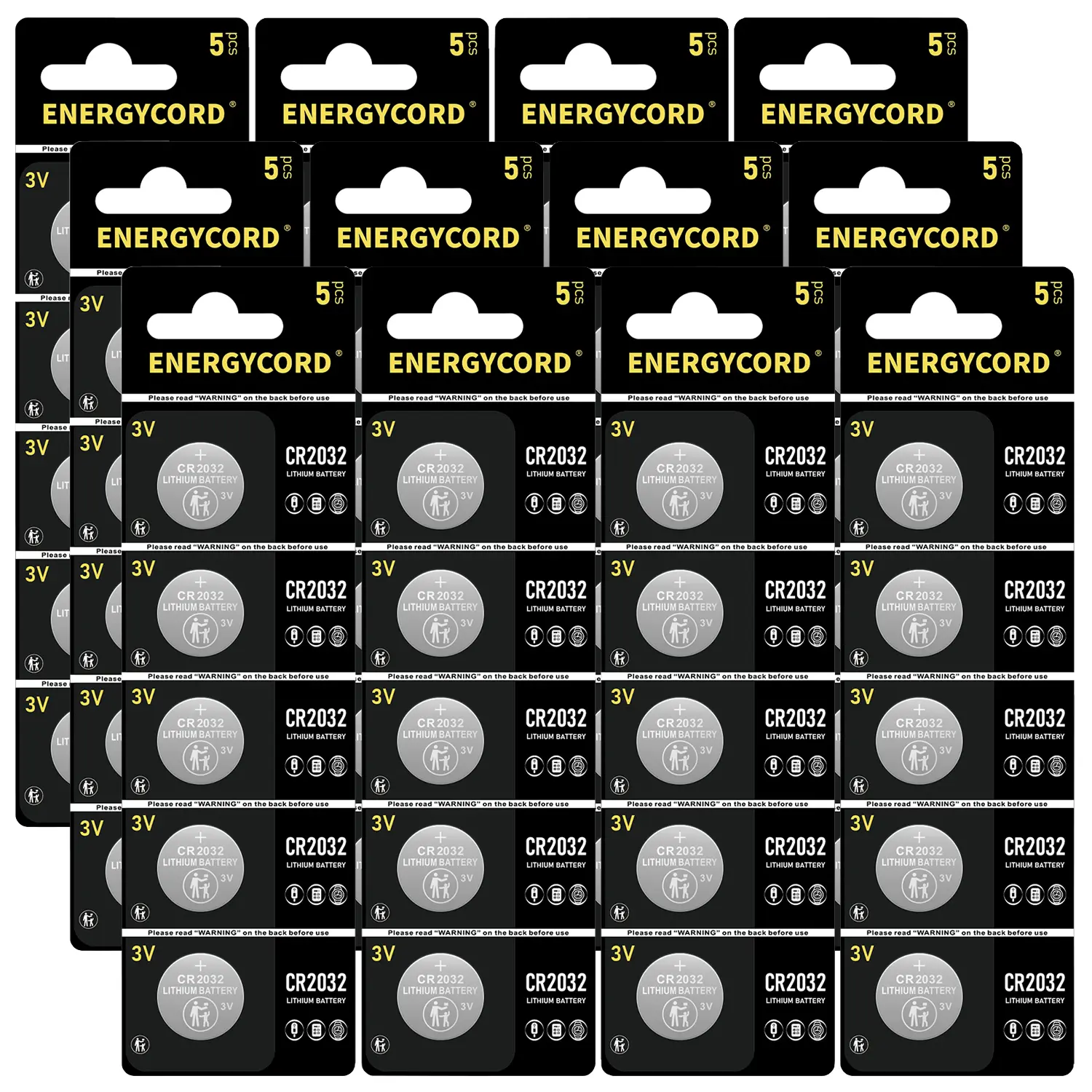 ENERGYCORD CR2032 Battery 60-Pack 3V Lithium Button Cell Long Lasting Leak-Free High Capacity for Watches Calculators Medical Devices