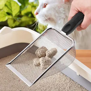 1PCSCat Litter Scoop, Stainless Steel Cats Sturdy Mesh Scooper Kitty Litter Scoop Long Handle Scooper Shovel Sifter for All Litter Types Metal Cat Scooper for Litter Box