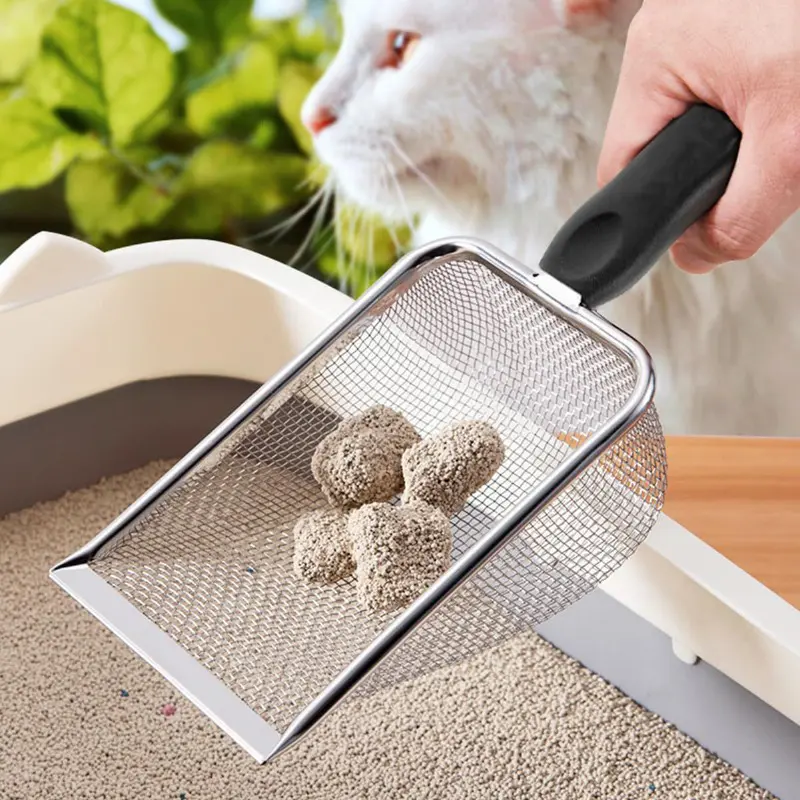 【FathersDayGift】1PCSCat Litter Scoop, Stainless Steel Cats Sturdy Mesh Scooper Kitty Litter Scoop Long Handle Scooper Shovel Sifter for All Litter Types Metal Cat Scooper for Litter Box,midyearsale,restock