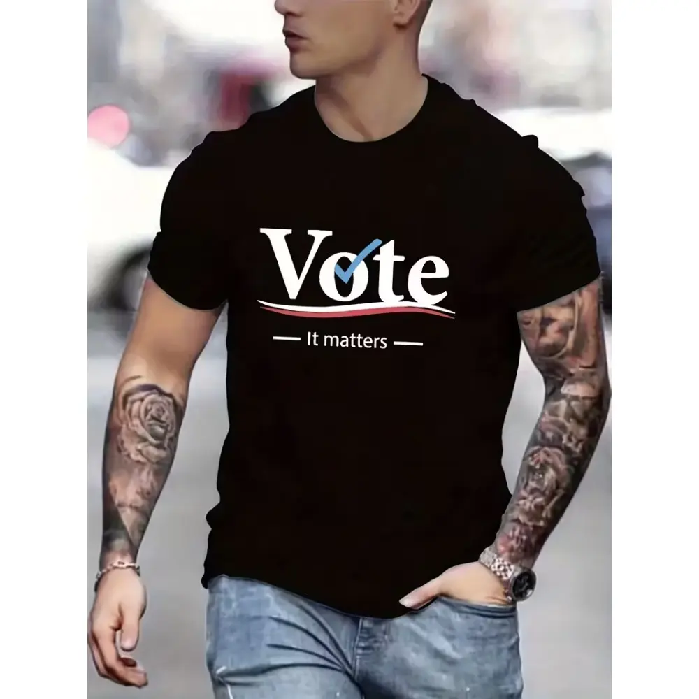 Men's Vote Republican/Democrat Slogan Print T-Shirt - Conservative/Liberal Party Design, Breathable Casual Short Sleeve Round Neck Tee, Machine Washable Political Statement Apparel for Election Season & Casual Attire