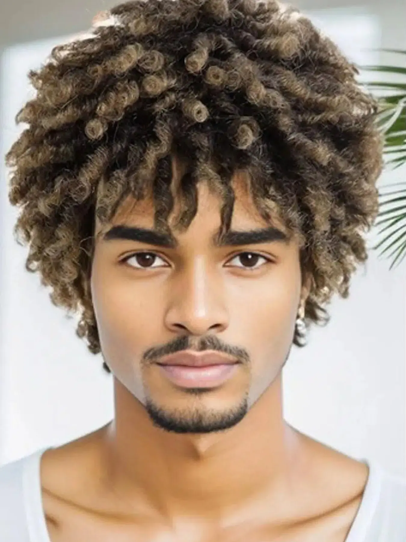 Dreadlock Wig Dreadlock Hair 3 Inch Short Afro Curly Dreadlock Wigs for Men Ombre Light Brown Faux Locs Twist Braiding Synthetic Hair Wigs Natural Looking Wig Synthetic Twists Wigs Synthetic Machine Wigs