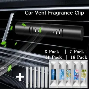 Car Air Freshener Set - 1 Alloy Vent Clip Diffuser with 2/6/10/15 Solid Fragrance Refills | Car Interior Accessories | Eliminates Odors with Long-Lasting Freshness