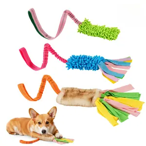 Pet Gifts Plush Toy for Dogs, Interactive Dog Chew Toy with Elastic Handle to Play, Soft Polar Fleece No Stuffing Puppy Toys for Small Dogs, Stimulating Pet Toys for Puppies with Colorful Strips